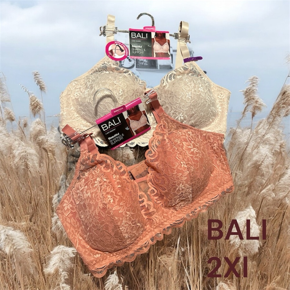 🆕(Bundle X 2)Bali Lace Desire Bralette Wireless Full Coverage Bra Df6591 NWT